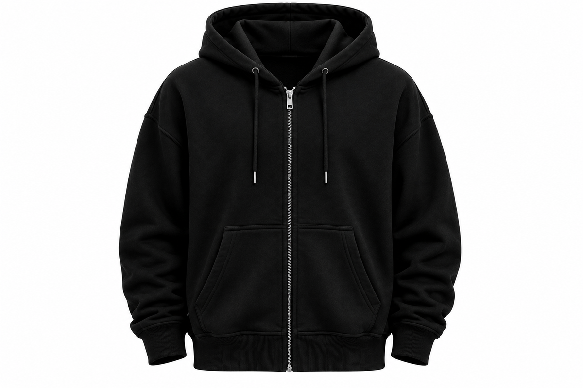 Premium Oversized Zip-Up Hoodie – Black