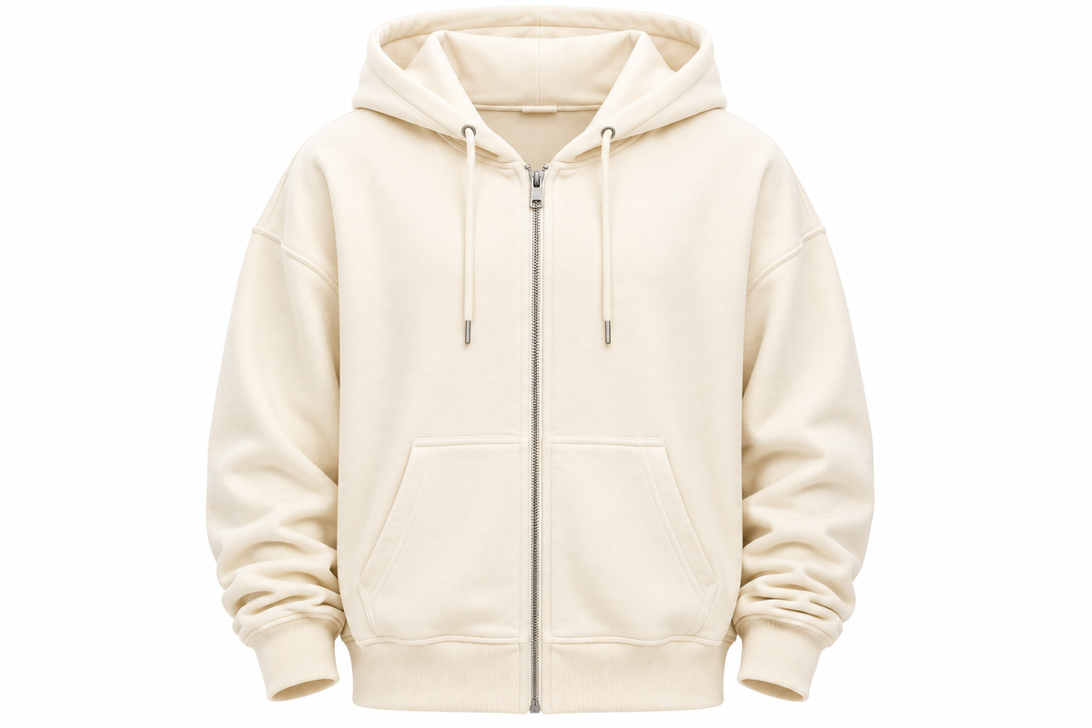 Premium Oversized Zip-Up Hoodie – Cream